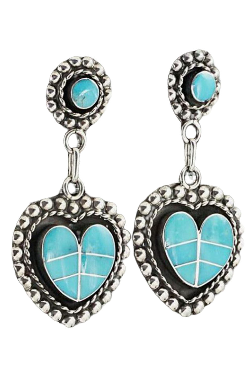 Green Vintage Turquoise Patchwork Loving Heart Earrings Jewelry JT's Designer Fashion