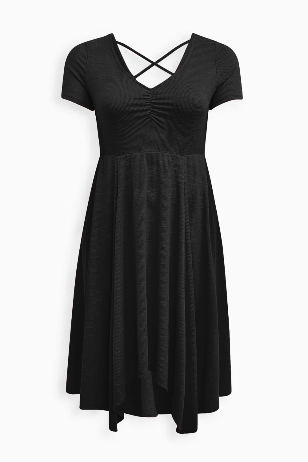 Black Plus Size Ruched Sweetheart Fit and Flare Midi Dress Plus Size Dresses JT's Designer Fashion