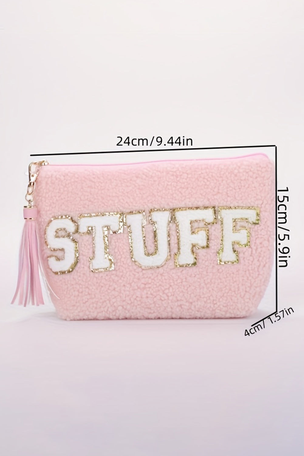 Pink Sparkle Letter Pattern Tassel Zipper Makeup Bag Other Accessories JT's Designer Fashion