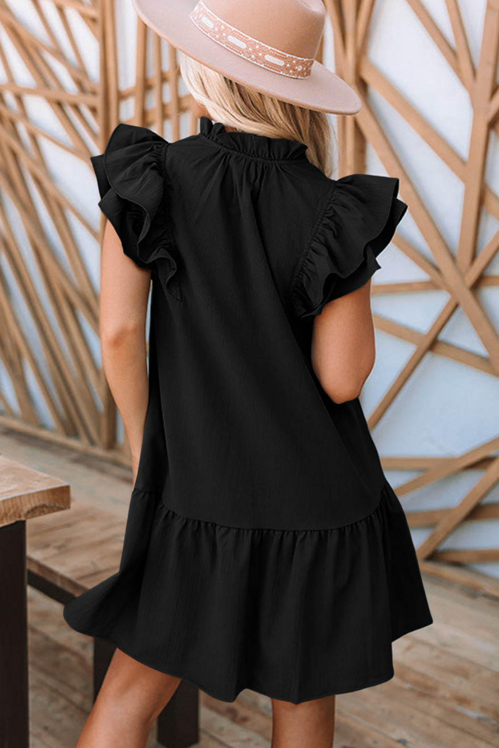 Black Tiered Ruffled Sleeves Mini Dress with Pockets Mini Dresses JT's Designer Fashion