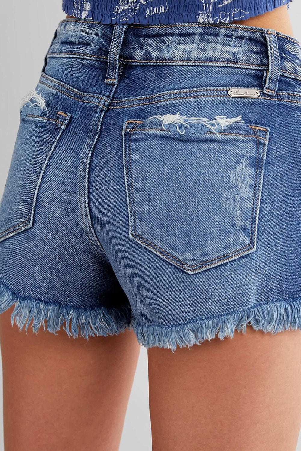 Blue Frayed Hem High Waist Denim Shorts Denim Shorts JT's Designer Fashion