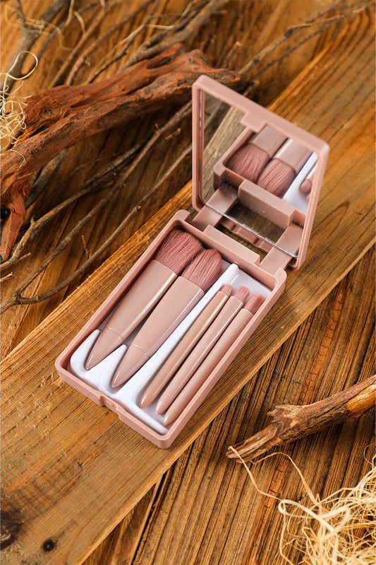 Pink 5pcs Makeup Brush Set Portable Case with Mirror Other Accessories JT's Designer Fashion