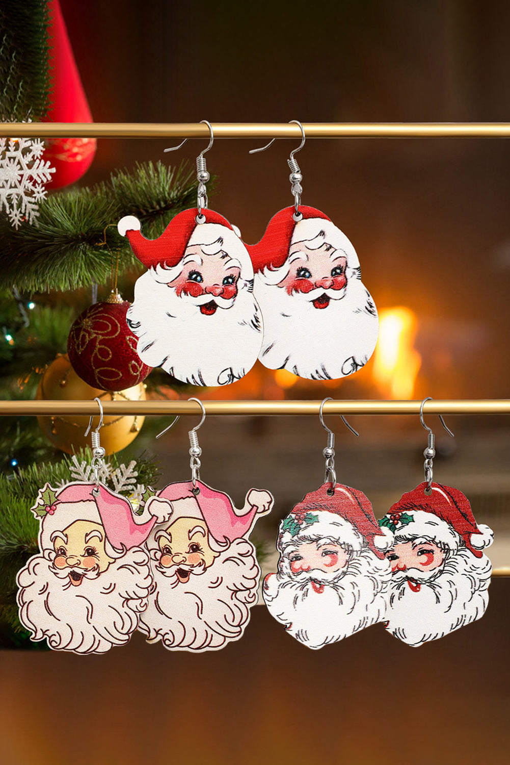 White 3 Pairs Christmas Santa Clause Pendant Hook Earrings Jewelry JT's Designer Fashion