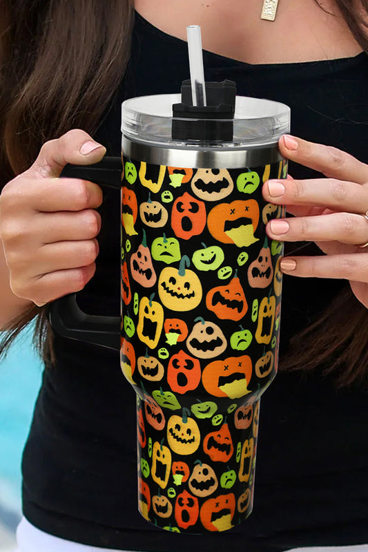 Black Halloween Pumpkins 40oz Stainless Steel Thermos Cup Tumblers JT's Designer Fashion