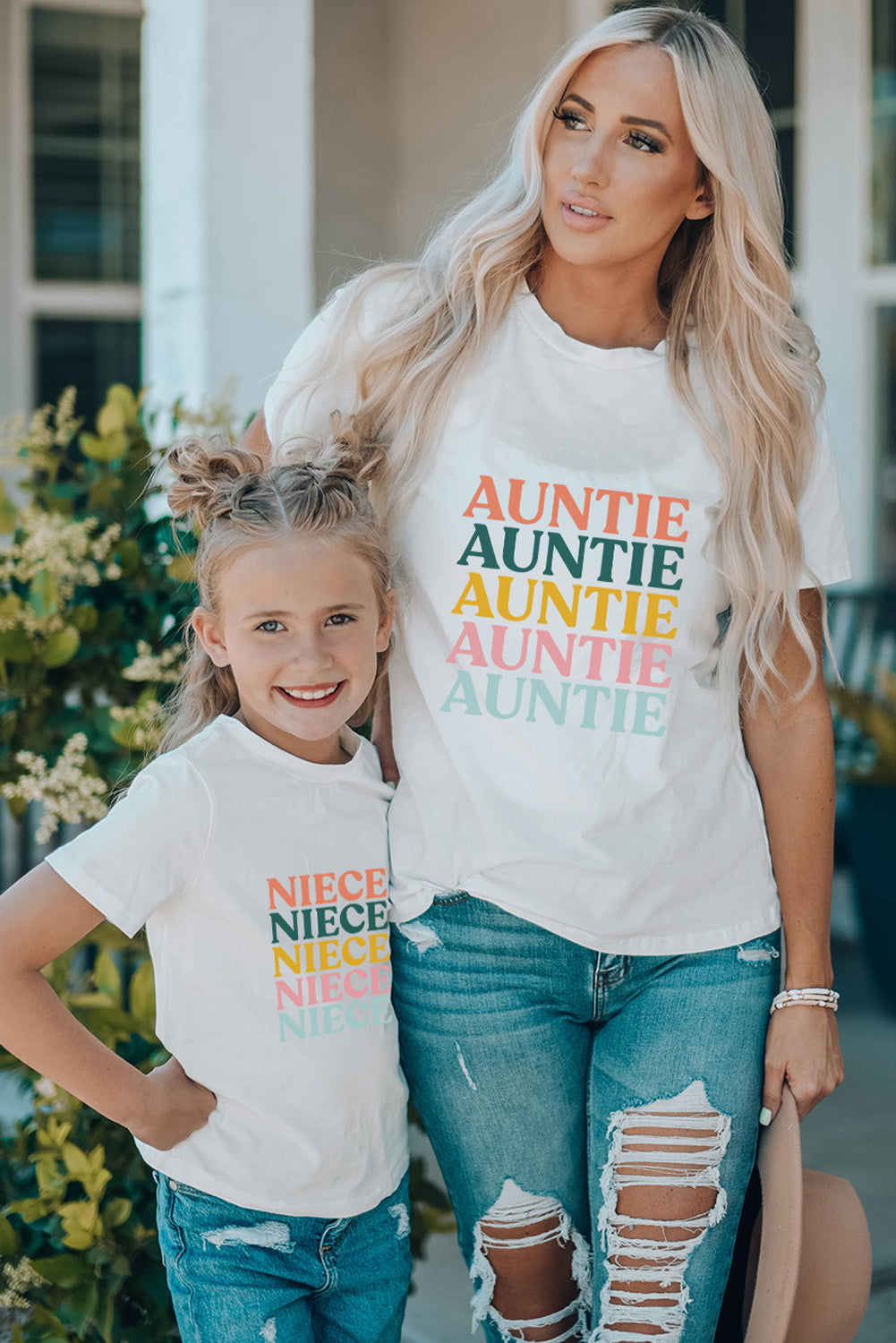 White Family Matching AUNTIE Letter Print Short Sleeve T Shirt Family T-shirts JT's Designer Fashion