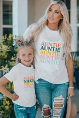 White Family Matching AUNTIE Letter Print Short Sleeve T Shirt Family T-shirts JT's Designer Fashion