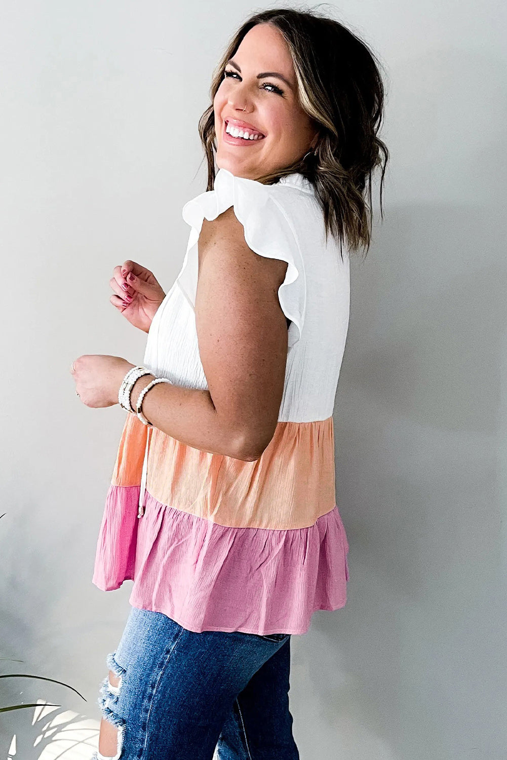 Multicolor Plus Size Colorblock Ruffled Tank Top Plus Size Tops JT's Designer Fashion