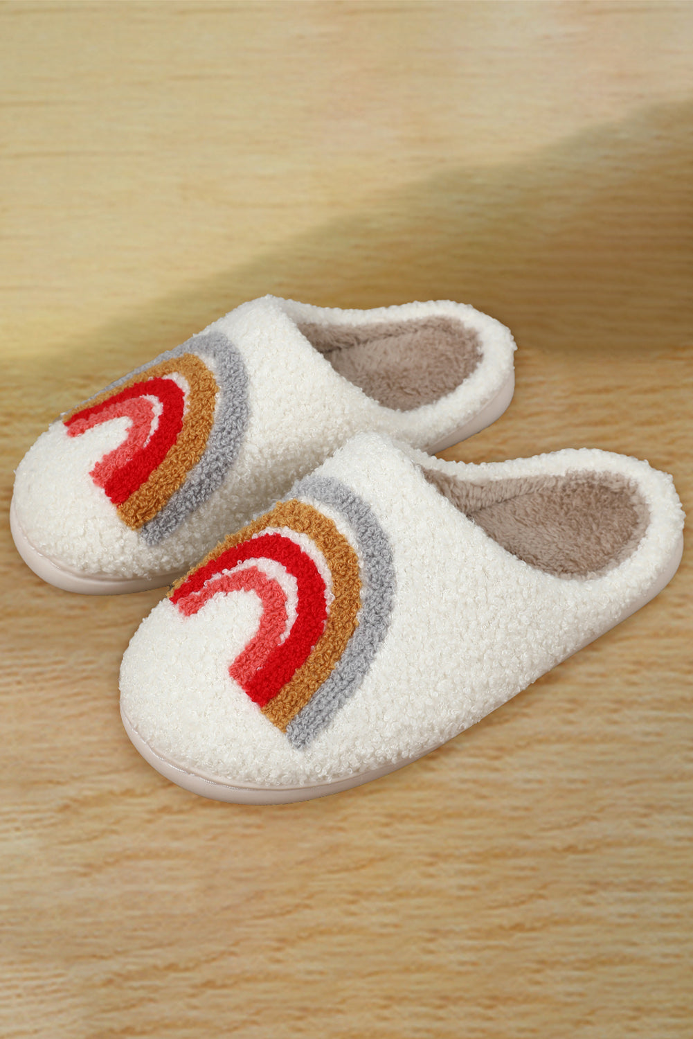 Bright White Rainbow Plush Winter Home Slippers Slippers JT's Designer Fashion