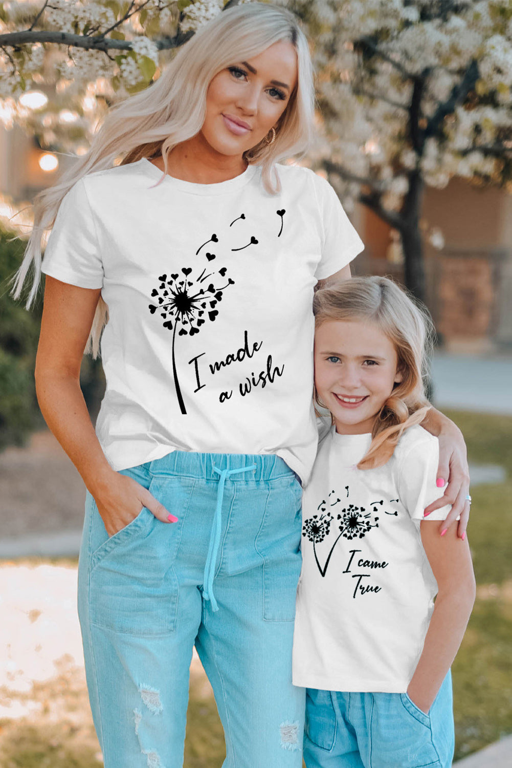 White I Made a Wish on Flying Danedlion Kids Graphic Tee Family T-shirts JT's Designer Fashion