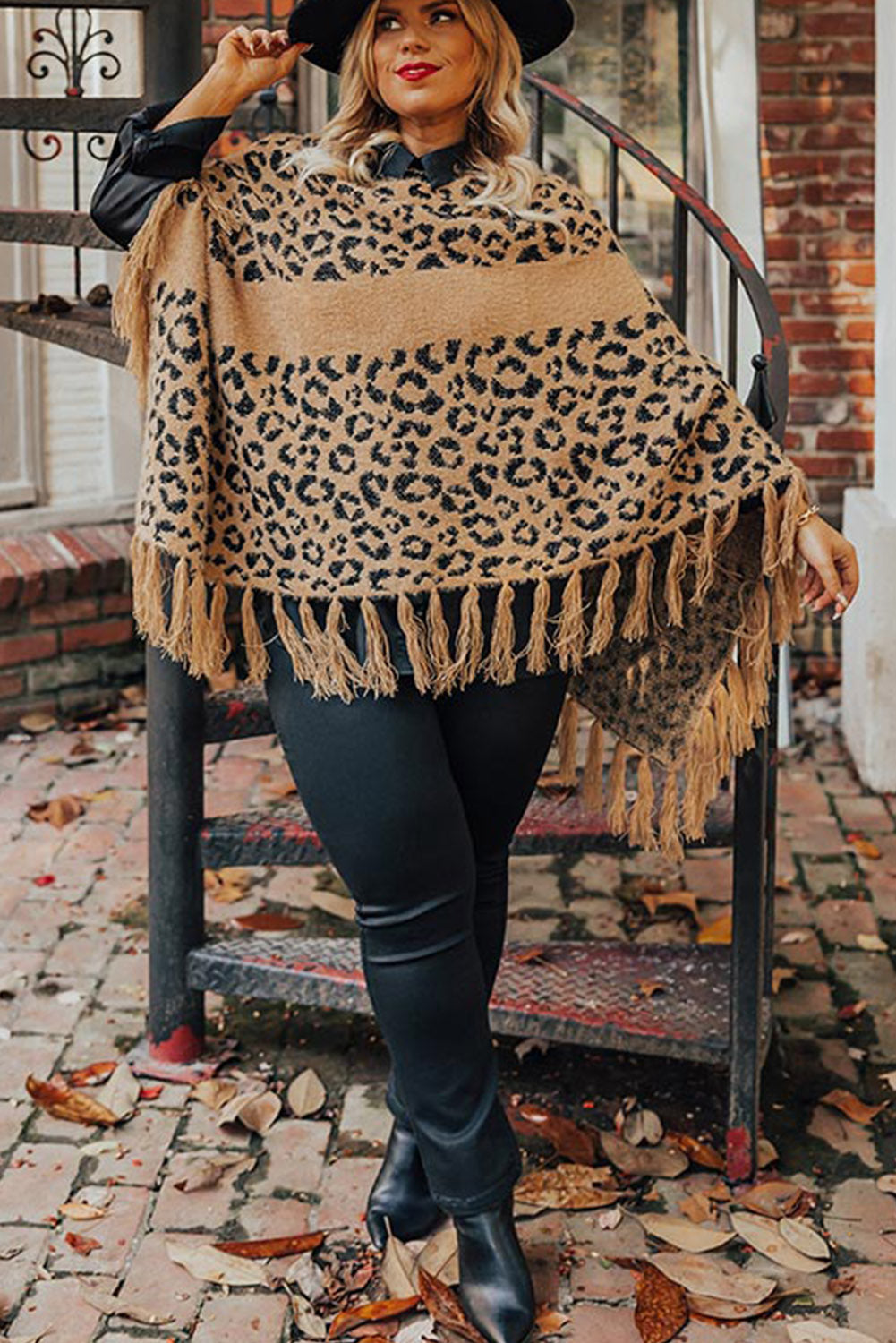 Leopard Fringed Trim Plus Size Cape Plus Size JT's Designer Fashion