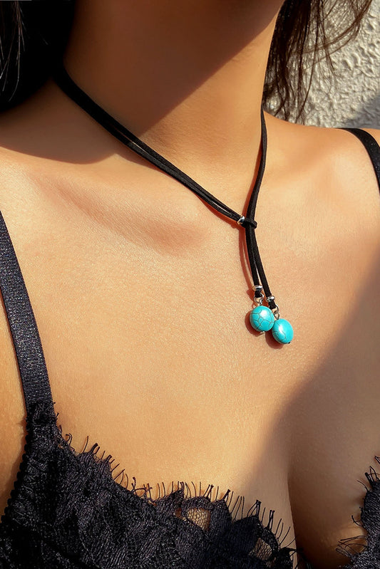 Black Double Turquoise Clavicle Necklace Jewelry JT's Designer Fashion