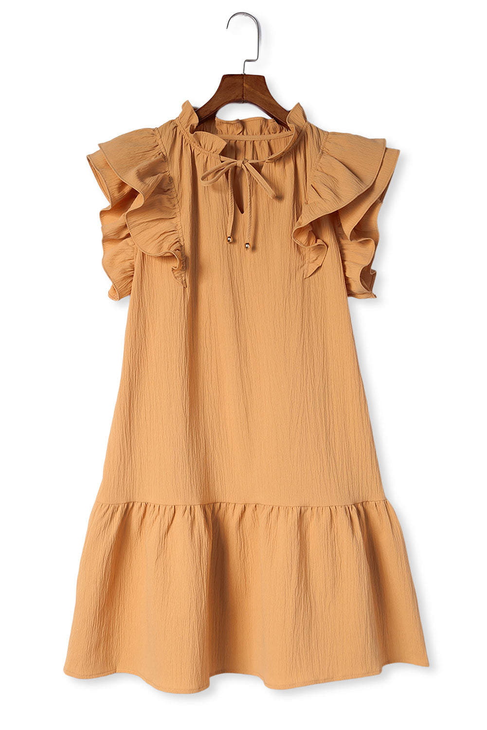 Khaki Tiered Ruffled Sleeves Mini Dress with Pockets Mini Dresses JT's Designer Fashion