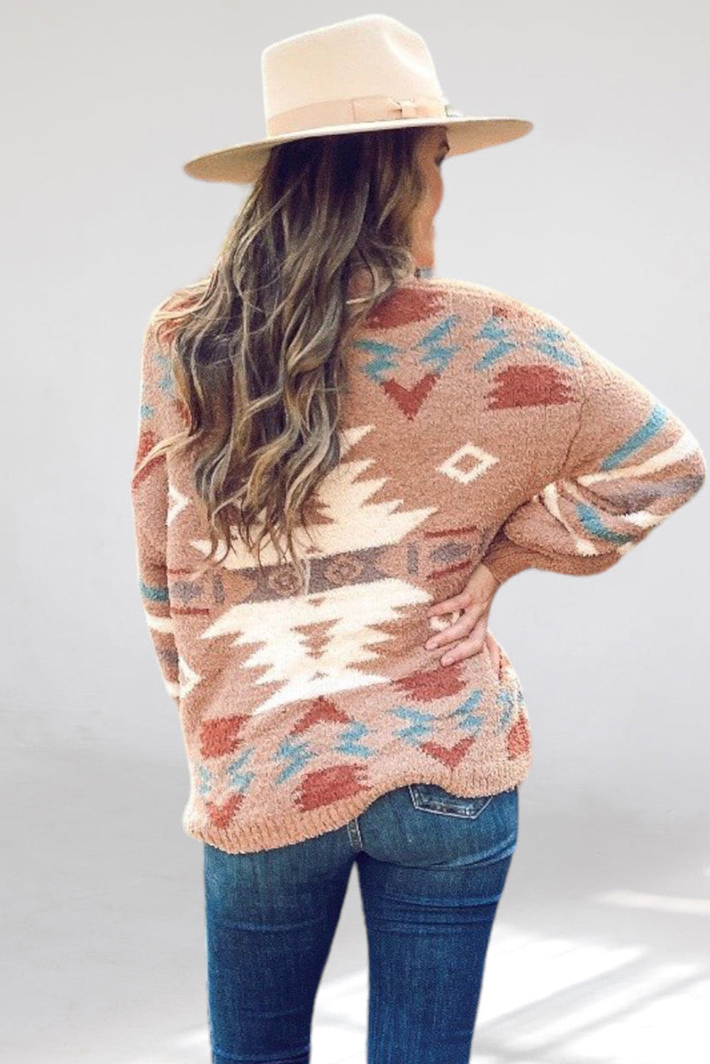 Brown Fuzzy Aztec Graphic Drop Shoulder Sweater Pre Order Sweaters & Cardigans JT's Designer Fashion