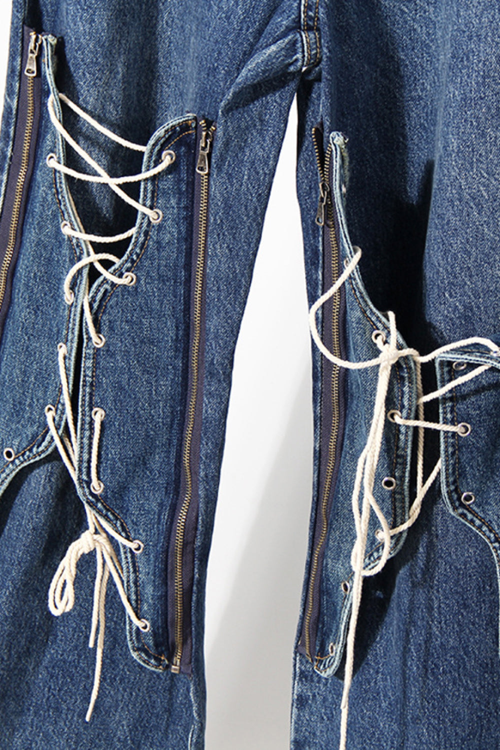 Lace Up Detail Wide Leg Jeans Jeans JT's Designer Fashion