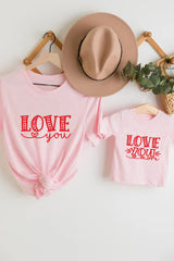 Pink Family Matching LOVE You Mom Pattern Print Girl's T Shirt Family T-shirts JT's Designer Fashion