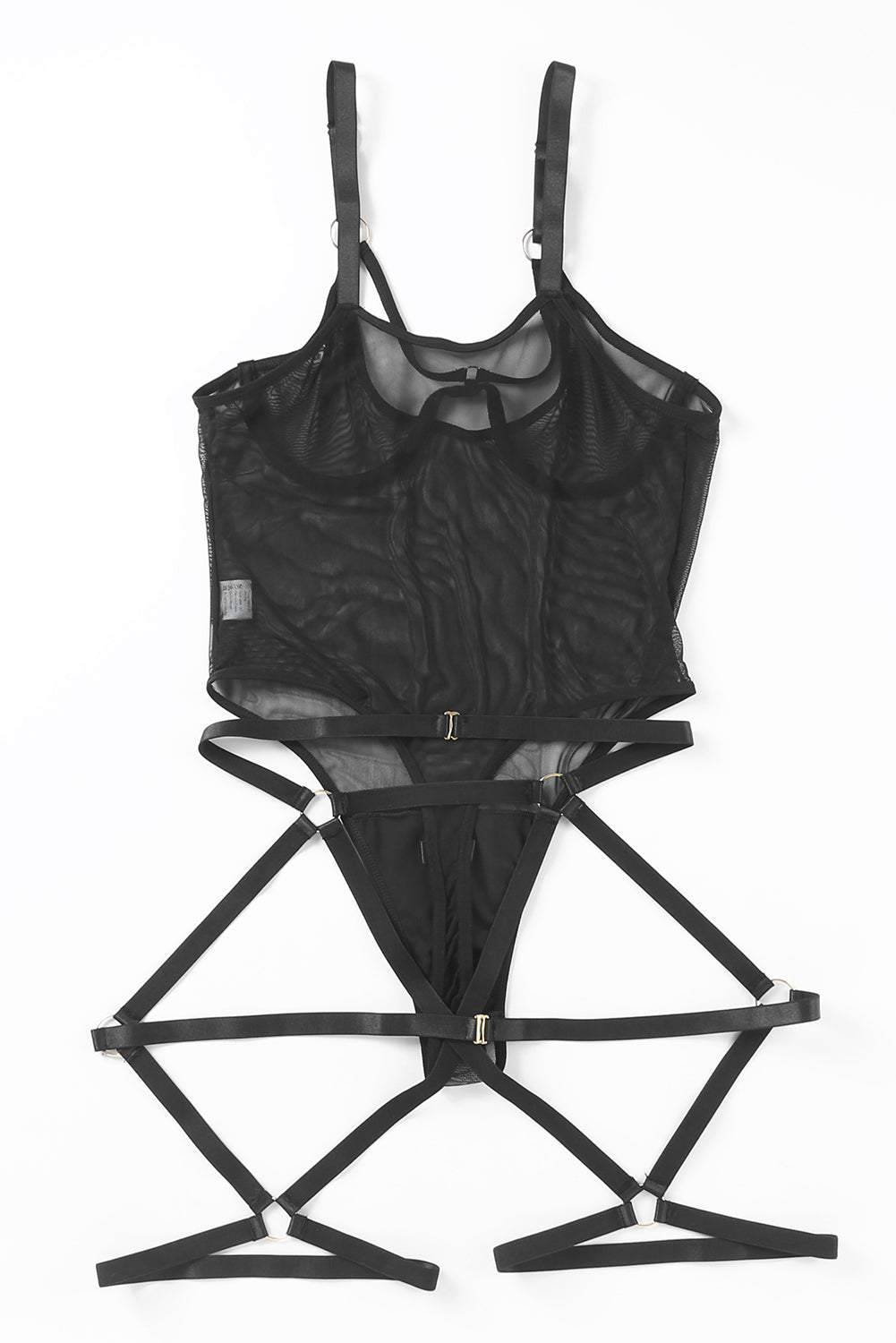 Black Sheer Mesh Strappy Teddy Lingerie with Garter Belt Teddy Lingerie JT's Designer Fashion