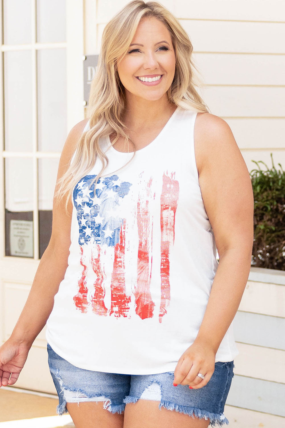 White Plus Size National Flag Print Vest Plus Size Tops JT's Designer Fashion