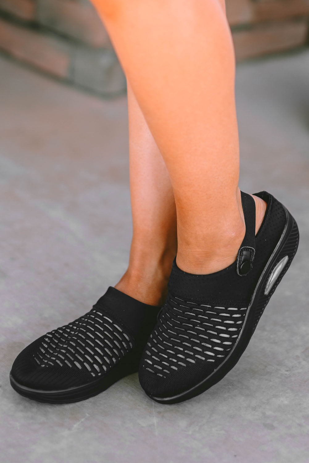 Black Hollow Out Air Cushion Mesh Slip-on Slippers Slippers JT's Designer Fashion