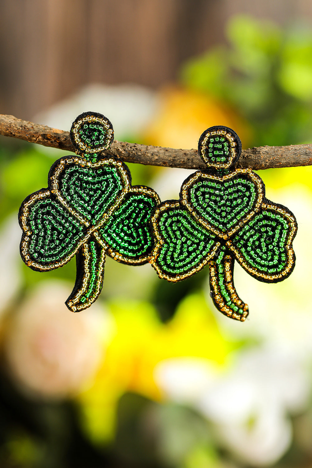 Green Rice Bead Clover St. Patricks Day Earrings Jewelry JT's Designer Fashion