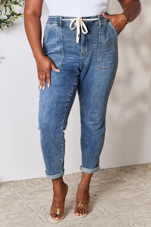 Judy Blue Full Size High Waist Drawstring Denim Jeans Jeans JT's Designer Fashion