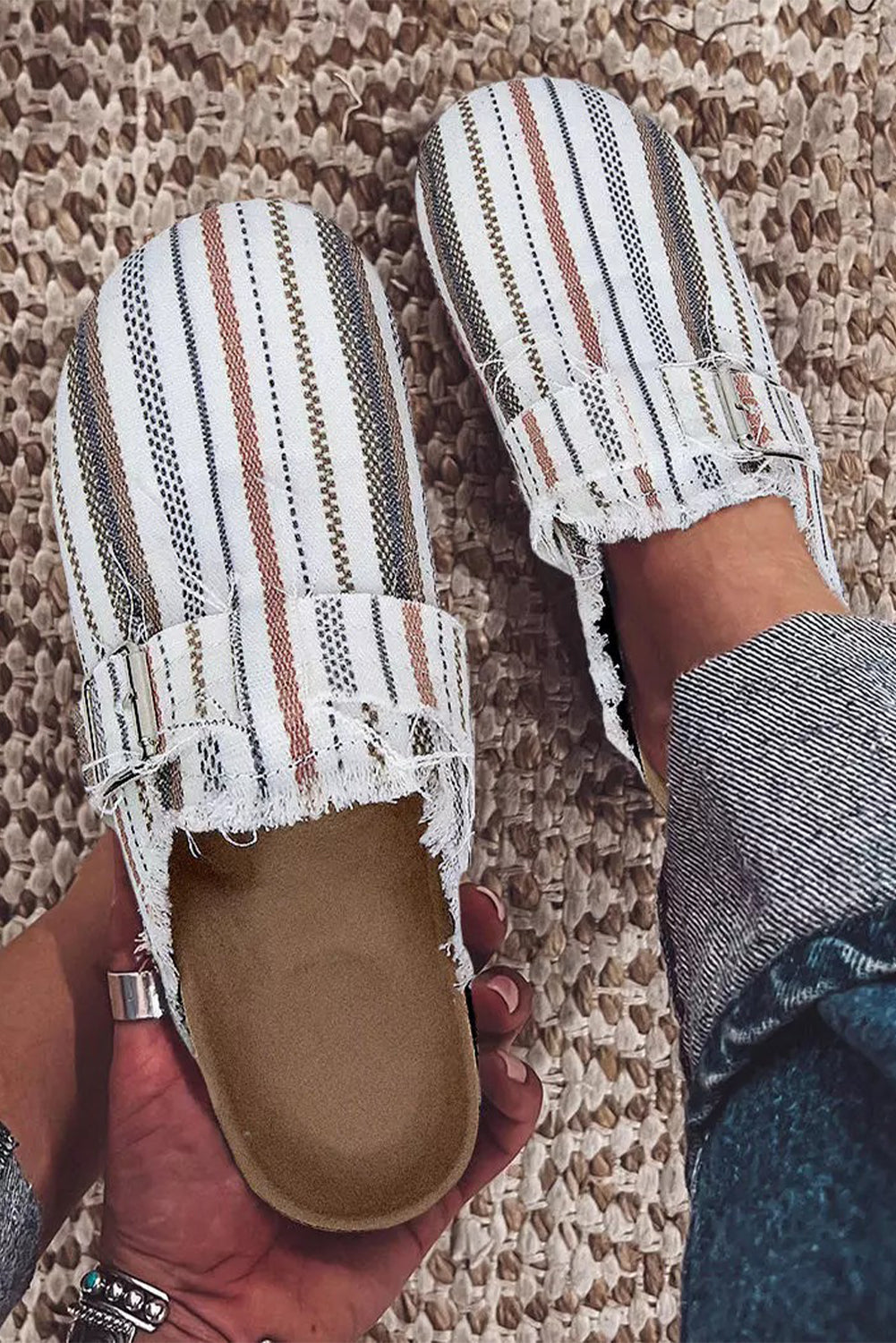 White Striped Slip-on Canvas Shoes Women's Shoes JT's Designer Fashion