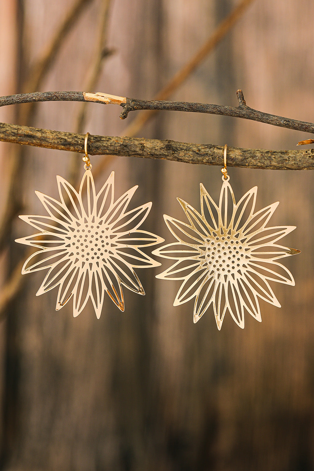 Gold Hollow-out Sunflower Hook Earrings Jewelry JT's Designer Fashion