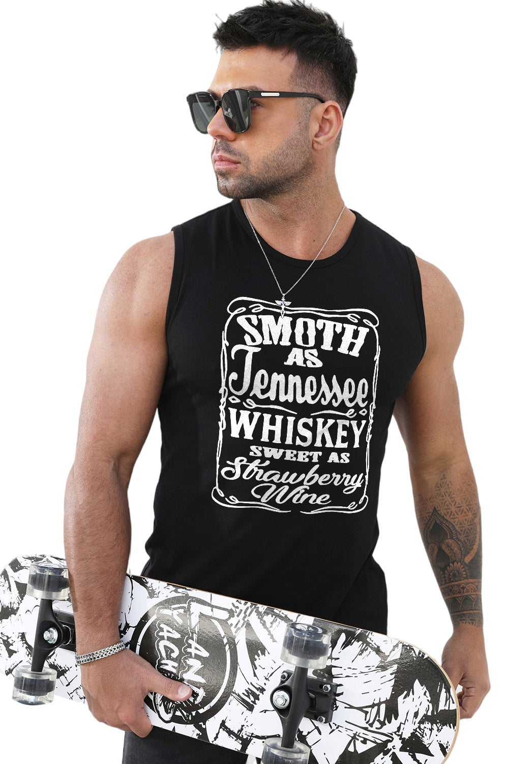 Black Tennessee Whiskey Graphic Print O-neck Men's Tank Top Men's Tops JT's Designer Fashion