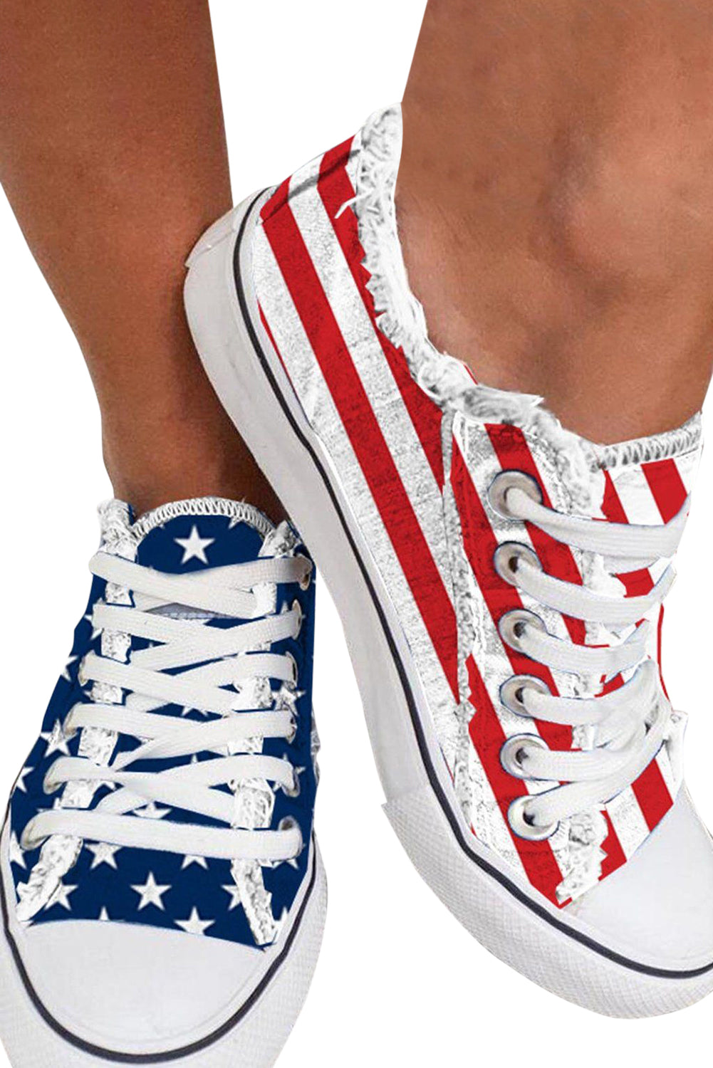 Blue American Flag Lace-up Canvas Flat Shoes Women's Shoes JT's Designer Fashion