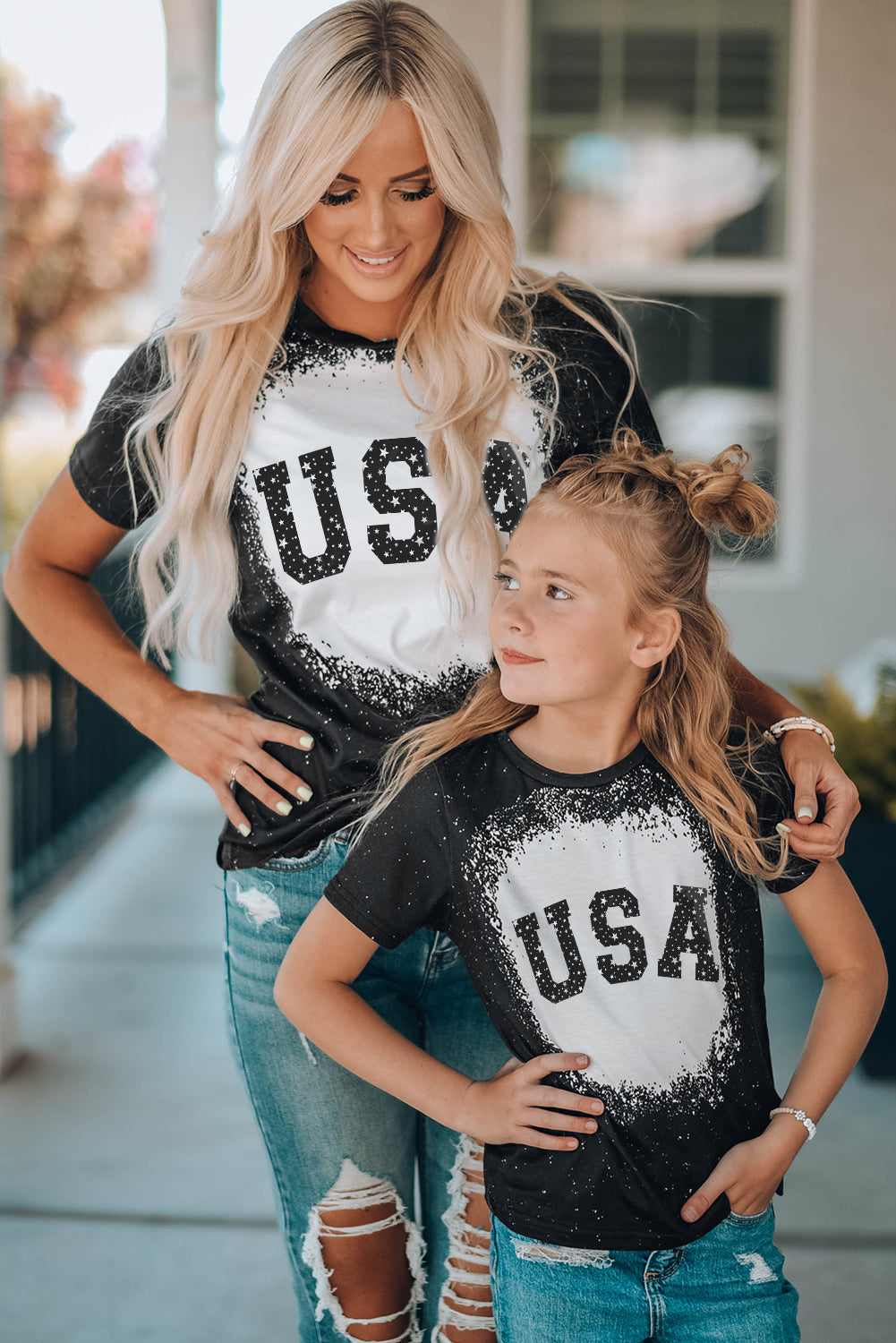 Black Family Matching USA Letter Color Block Short Sleeve T Shirt Family T-shirts JT's Designer Fashion