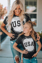 Black Family Matching USA Letter Color Block Short Sleeve T Shirt Family T-shirts JT's Designer Fashion