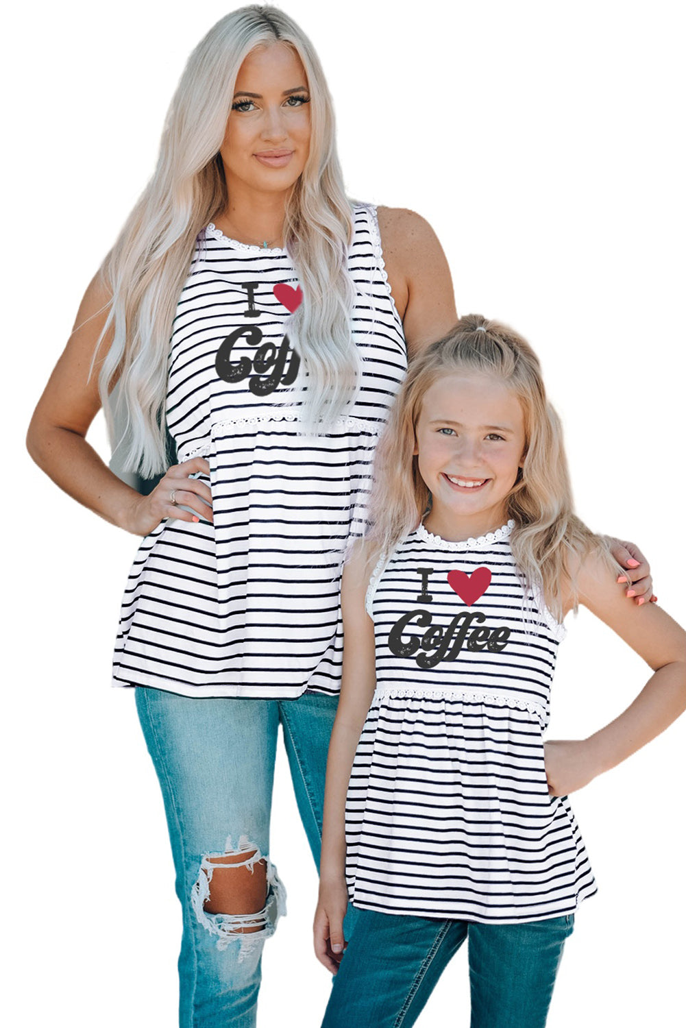 Family Matching I Love Coffee Heart Print Striped Girl's Tank Top Family T-shirts JT's Designer Fashion