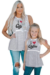 Family Matching I Love Coffee Heart Print Striped Girl's Tank Top Family T-shirts JT's Designer Fashion