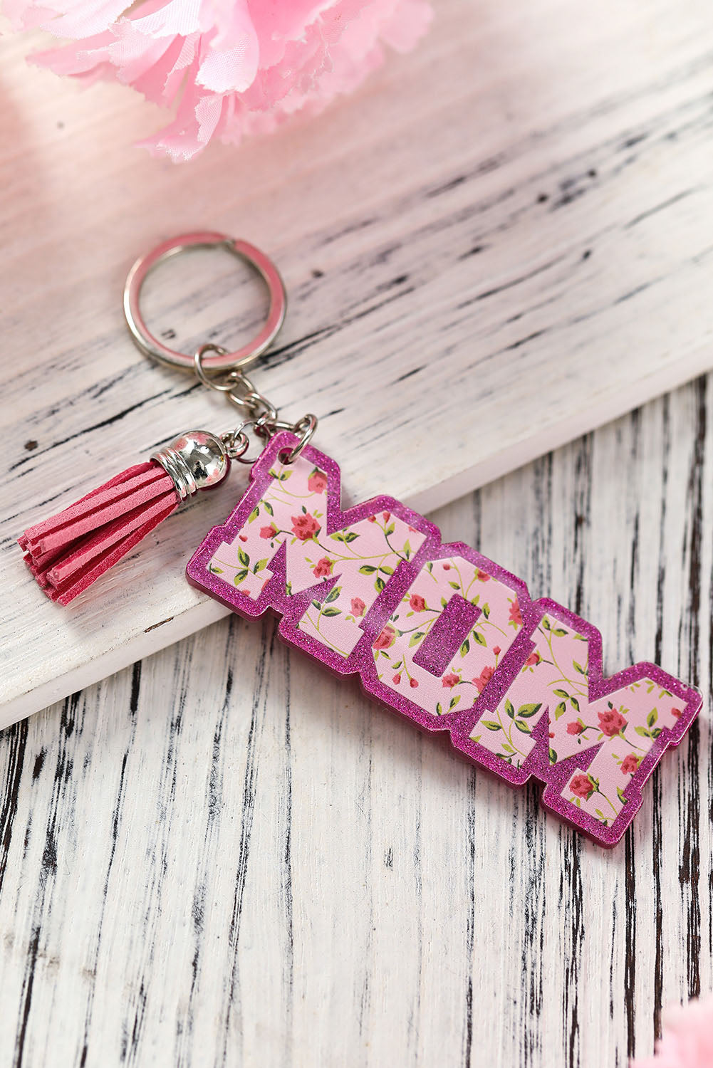 Rose MOM Floral Acrylic Pendant Tassel Keychain Other Accessories JT's Designer Fashion