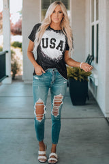 Black Family Matching USA Letter Color Block Short Sleeve T Shirt Family T-shirts JT's Designer Fashion