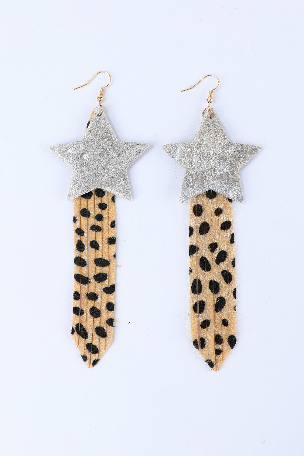 Brown Fuzzy Leopard Shooting Star Earrings Jewelry JT's Designer Fashion