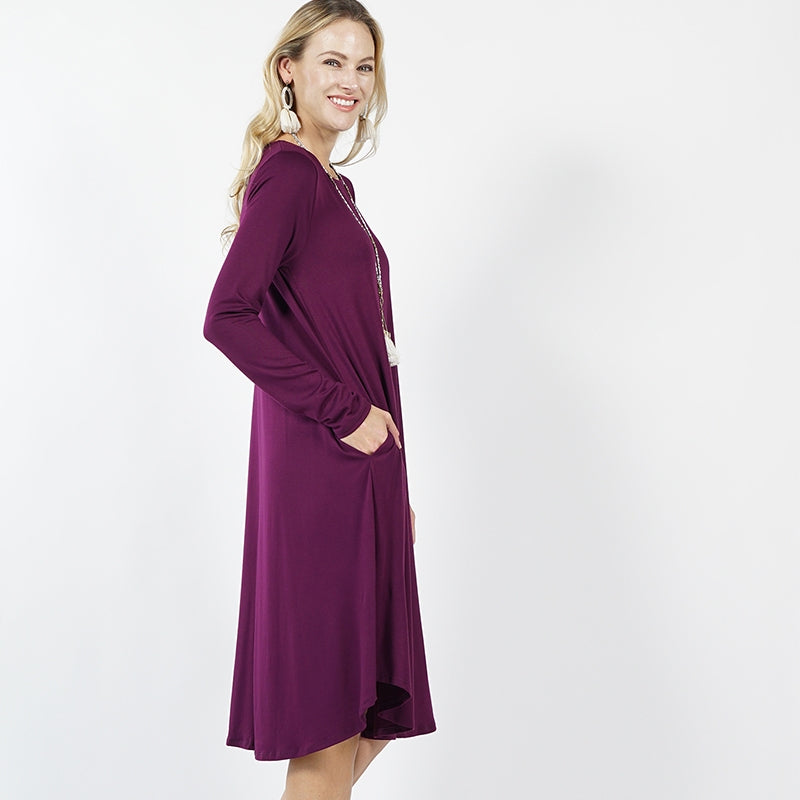 Plus Size Sexy Slinky Pocket Midi Dress Dark Plum Plus Size Dresses JT's Designer Fashion