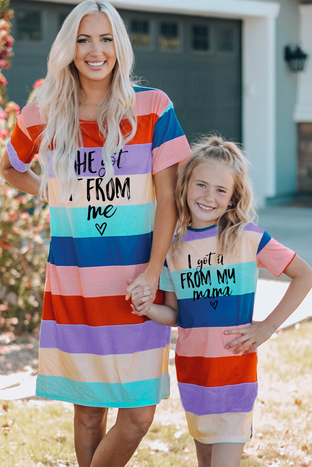 Multicolor Family Matching Letter Printed Color Block Mini Dress Mini Dresses JT's Designer Fashion