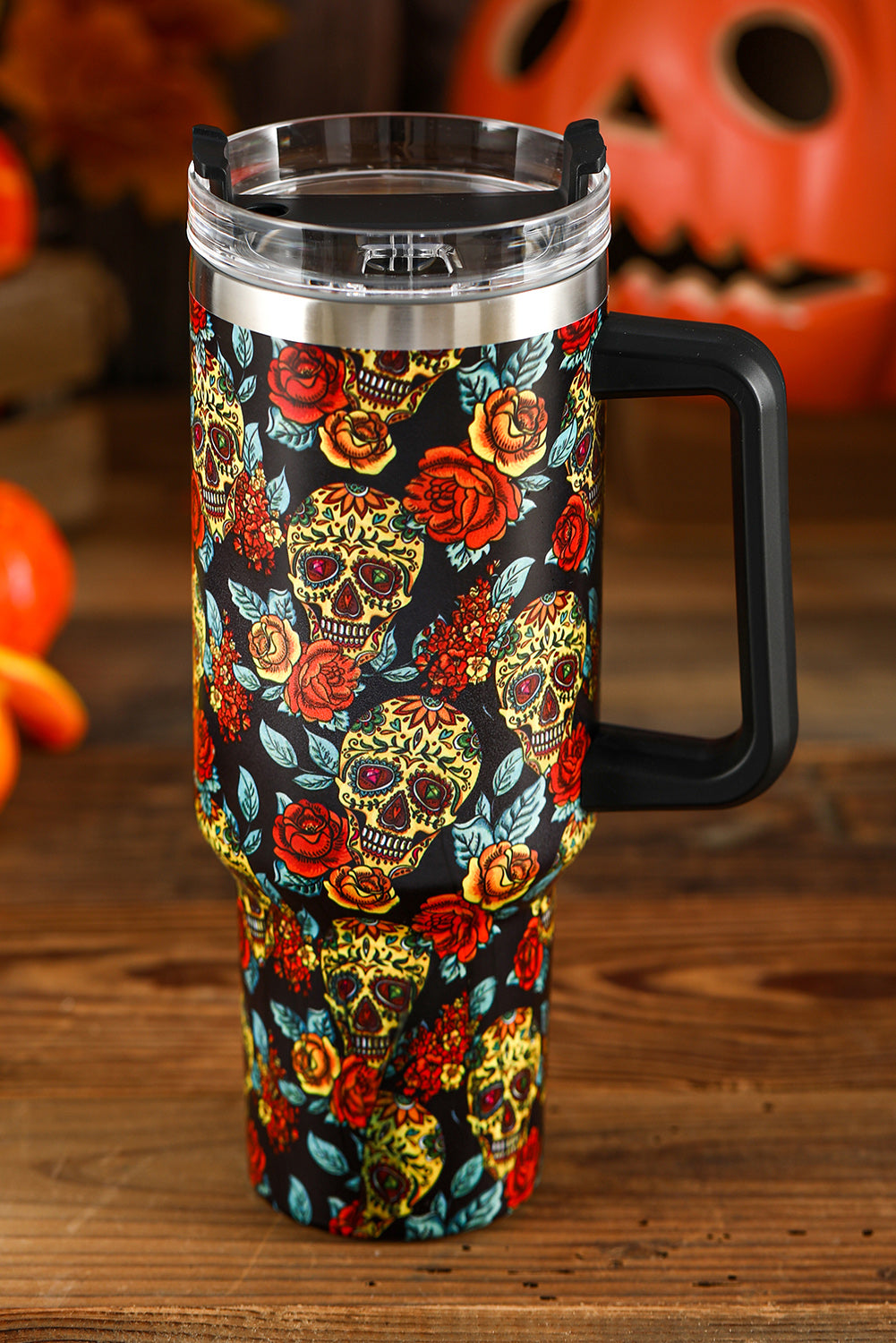 Yellow Skull Flower Printed Halloween Fashion Tumbler Tumblers JT's Designer Fashion