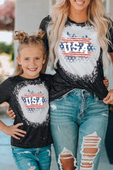 Black Family Matching USA Letter Flag Print Color Block Girl's Top Family T-shirts JT's Designer Fashion