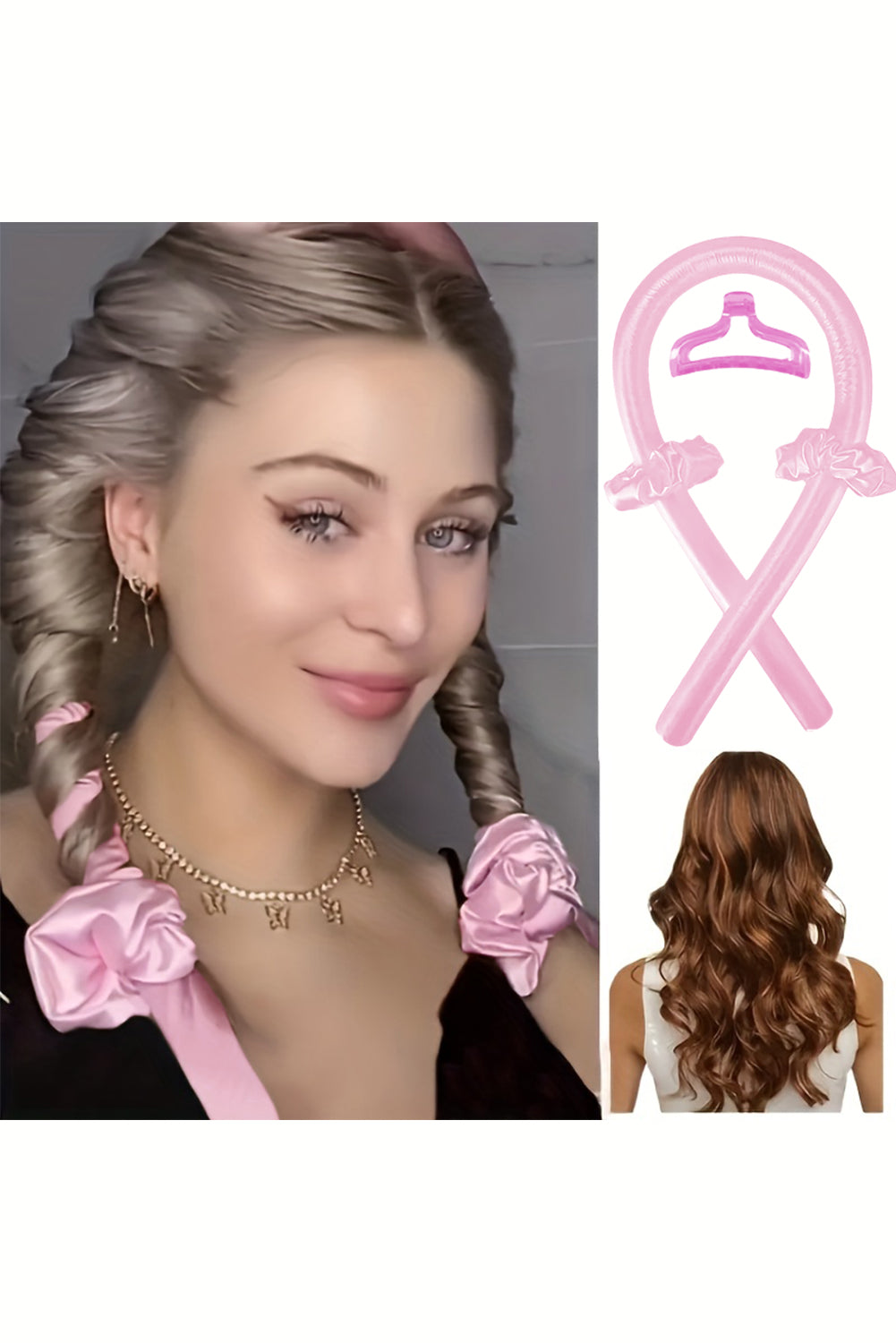 Pink Sponge Heatless Hair Curler Headband Headwear JT's Designer Fashion