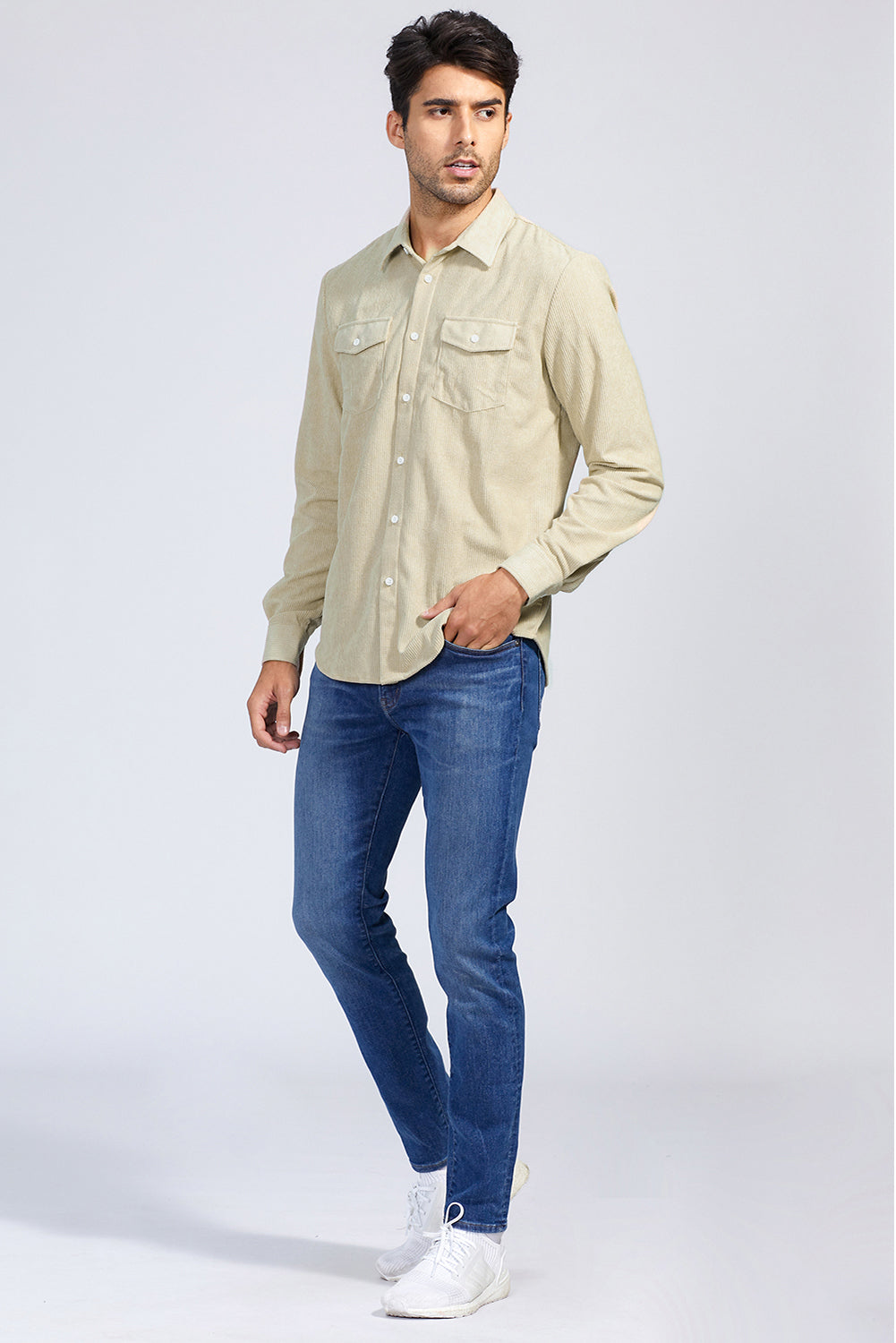 Apricot Men Corduroy Flap Pocket Button Front Shirt Men's Tops JT's Designer Fashion