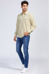Apricot Men Corduroy Flap Pocket Button Front Shirt Men's Tops JT's Designer Fashion