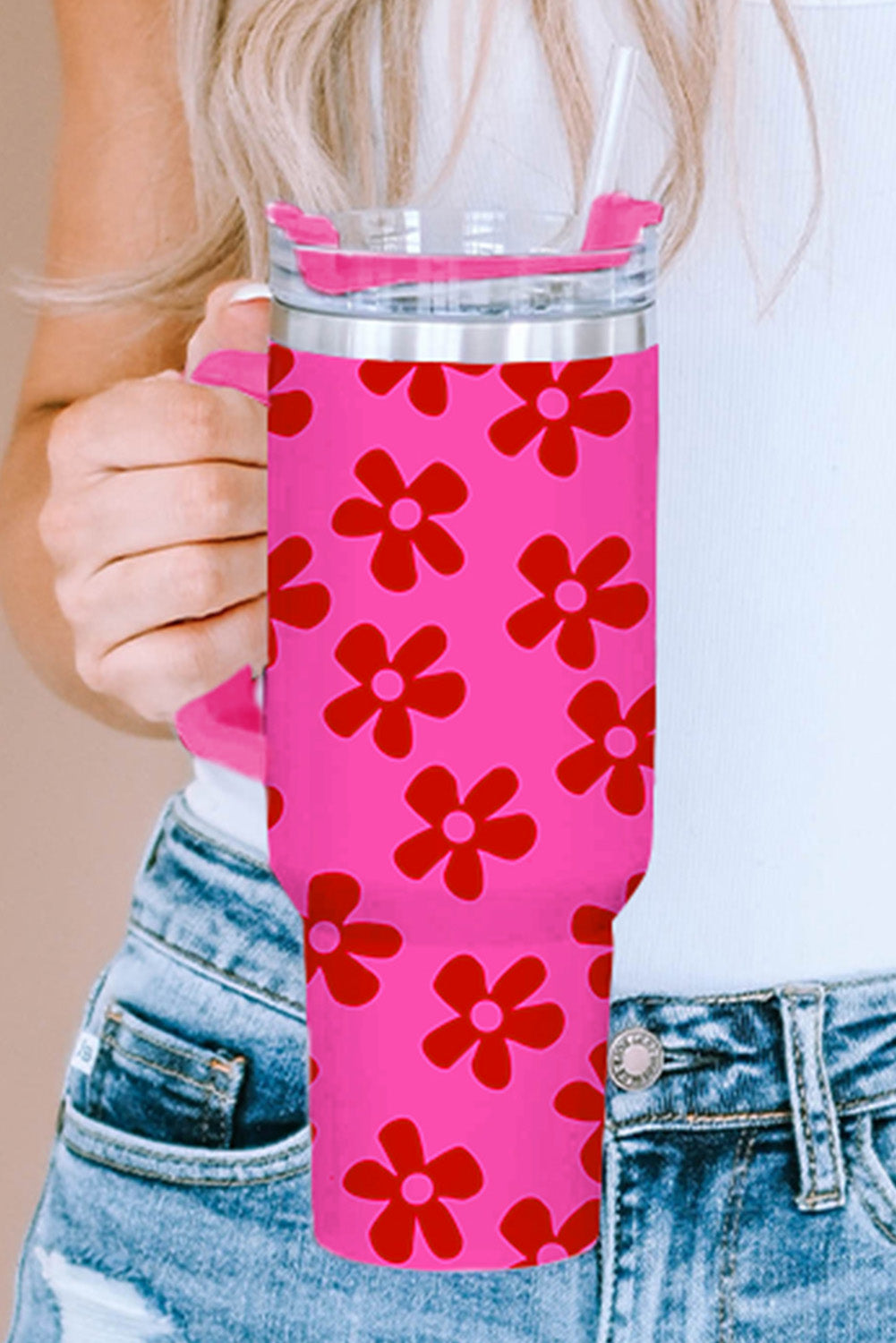 Rose Red 40oz Sweet Floral 304 Stainless Steel Double Insulated Cup Tumblers JT's Designer Fashion