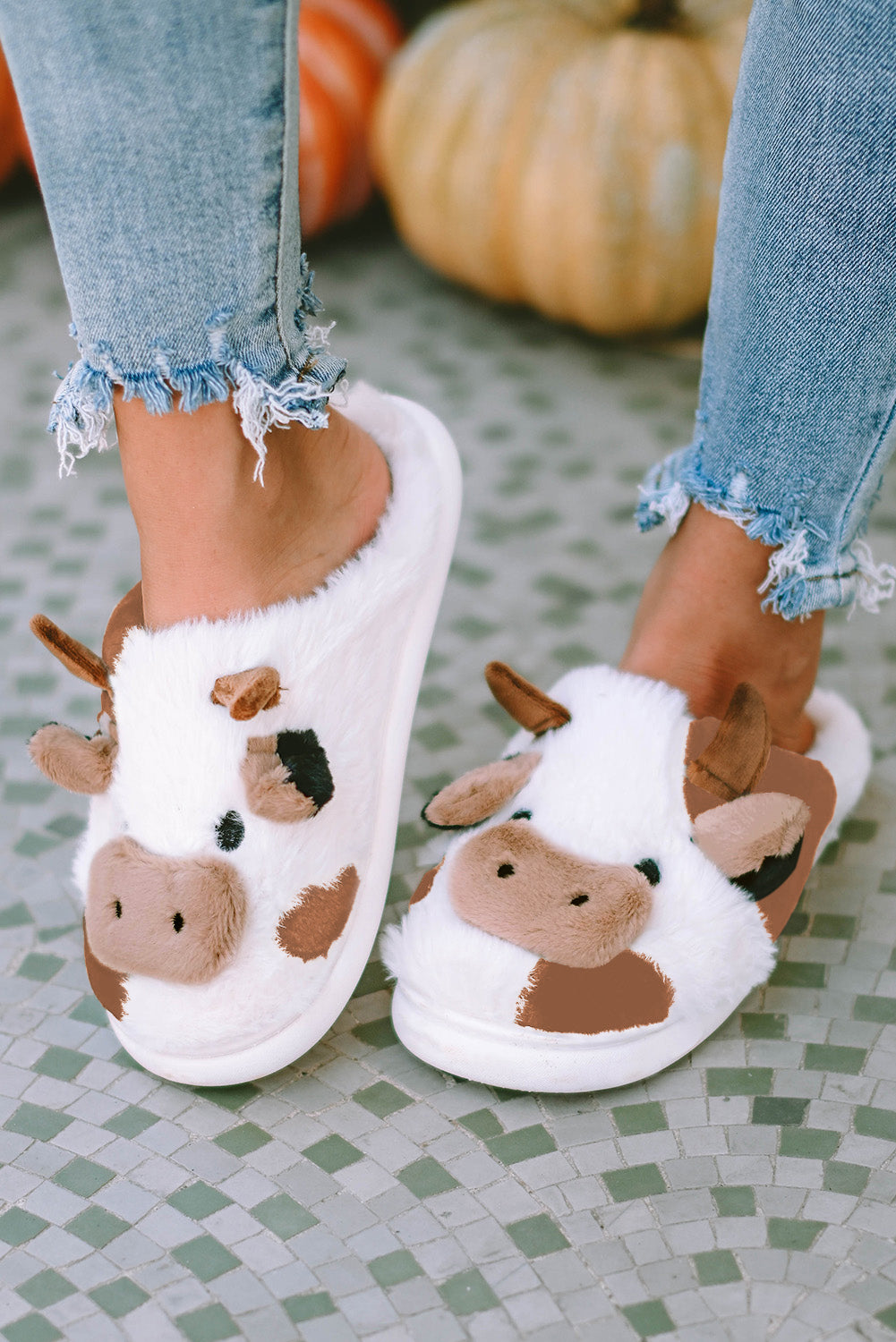 Camel Cartoon Cow Pattern Plush Lined Slippers Slippers JT's Designer Fashion