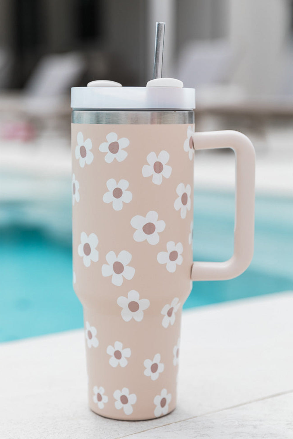 Parchment Floret Print Stainless Tumbler With Lid And Straw Tumblers JT's Designer Fashion