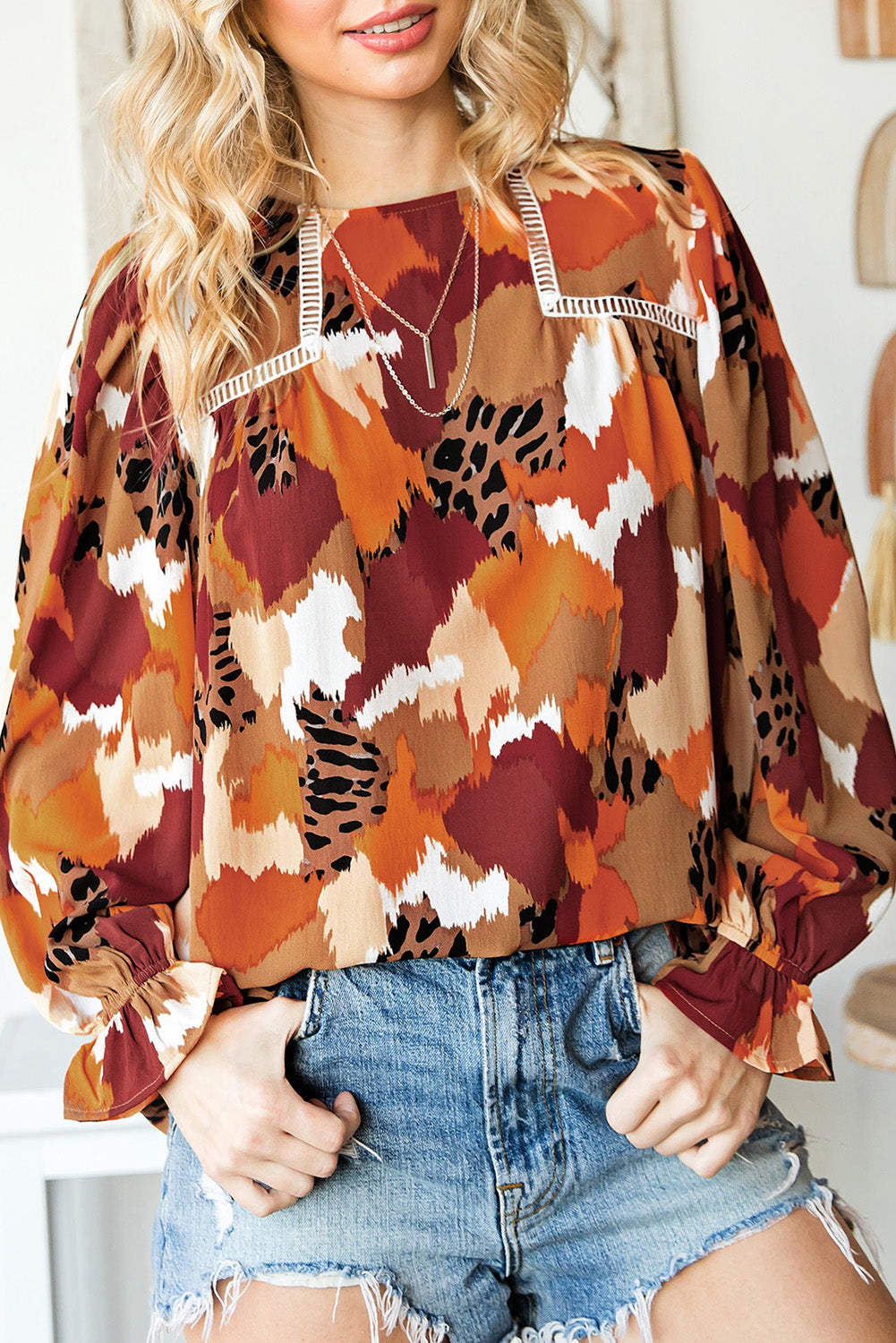 Multicolour Plus Size Abstract Print Puff Sleeve Blouse Plus Size JT's Designer Fashion