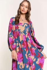 Multicolor Square Neck High Waist Ruffled Floral Dress Dresses JT's Designer Fashion