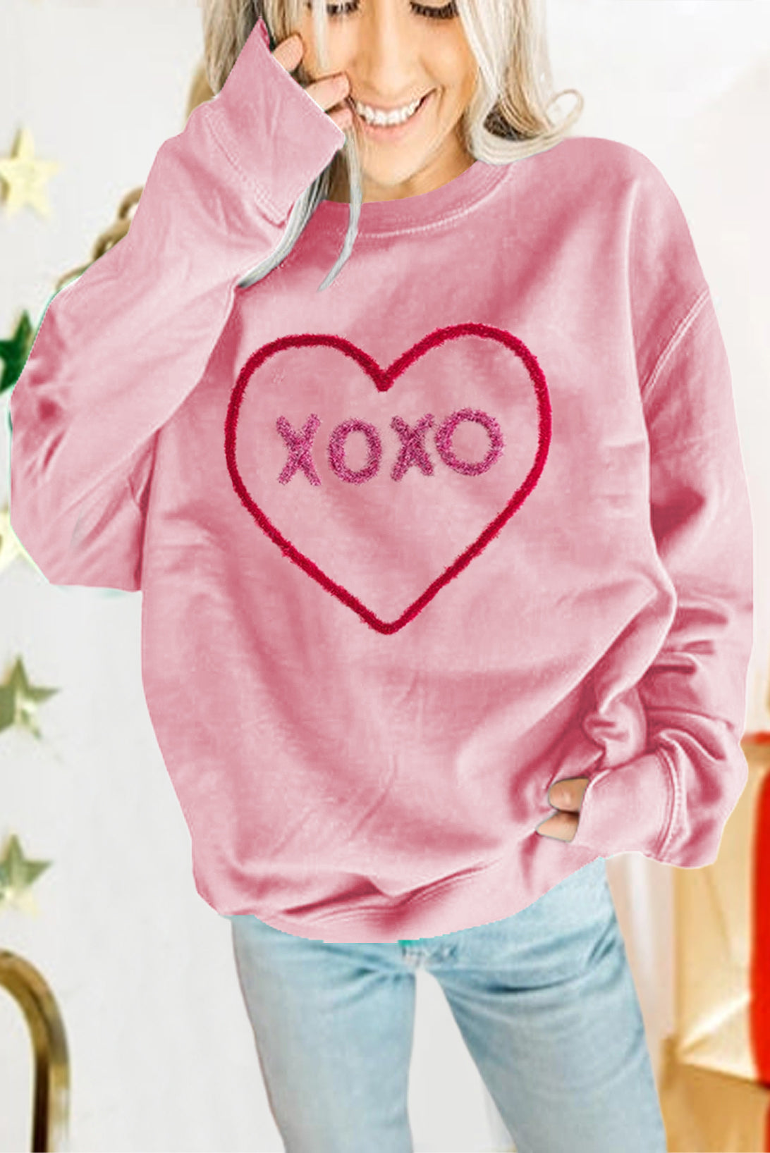 Light Pink xoxo Heart Graphic Pullover Sweatshirt Pre Order Sweatshirts & Hoodies JT's Designer Fashion