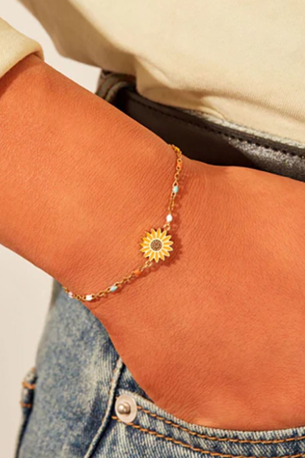 Gold Sunflower Alloy Adjustable Chain Bracelet Jewelry JT's Designer Fashion