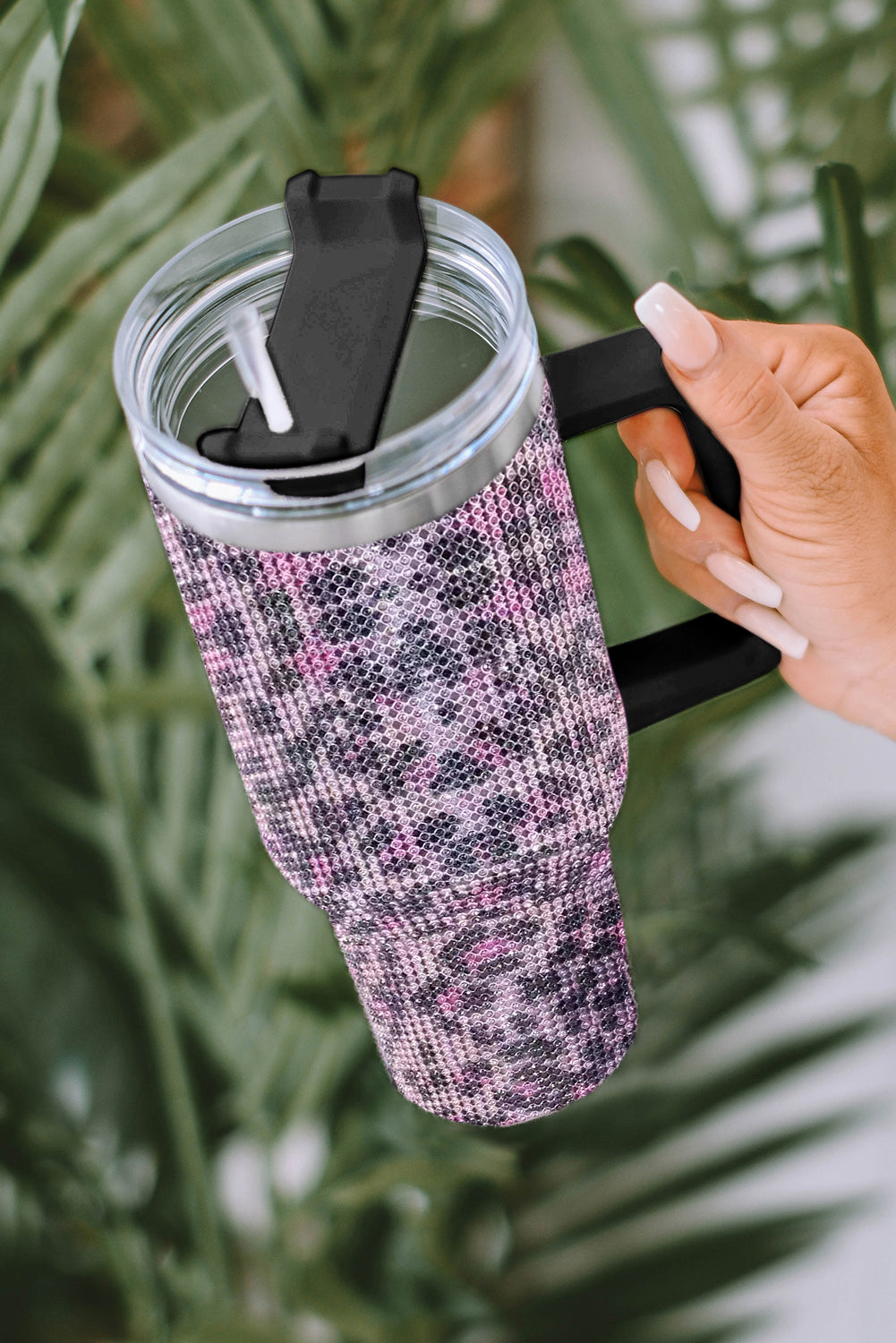 Purple Leopard Sparkle Rhinestone Stainless Steel Insulated Cup Tumblers JT's Designer Fashion